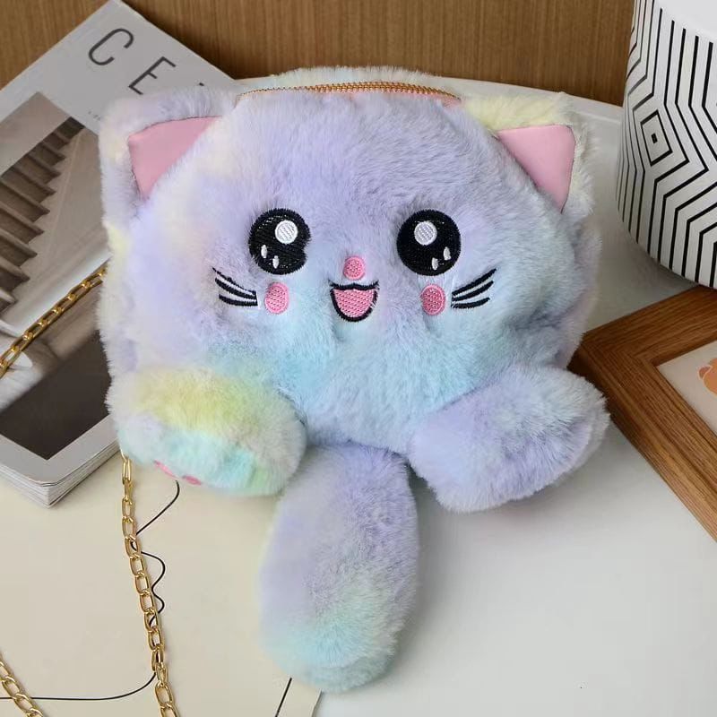TrendAura Fluffy Cat Embroidered Faux Fur Flap Bag Girls main image 0