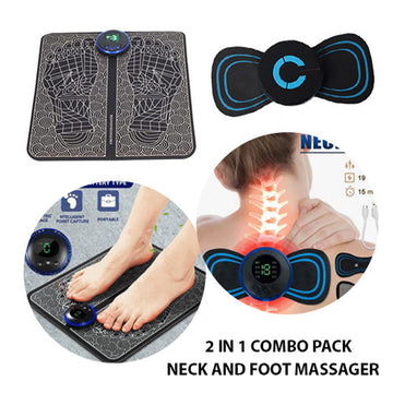 (pack Of 2 ) Deal Ems Foot Massager Mat Electric And Mini Body Massager Combo Usb Charging Smart Display..