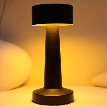 1pc Metal Black Dumbbell-Shaped Luxury Led Table Lamp, Rechargeable, Touch Control