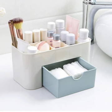 Portable Plastic Makeup Organizer with Drawer - Desktop Cosmetic Storage Box for Beauty Brushes, Skincare, Jewelry