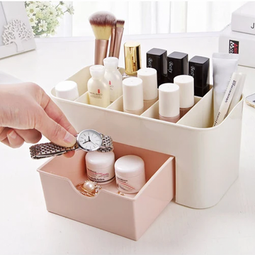 Portable Plastic Makeup Organizer with Drawer - Desktop Cosmetic Storage Box for Beauty Brushes, Skincare, Jewelry