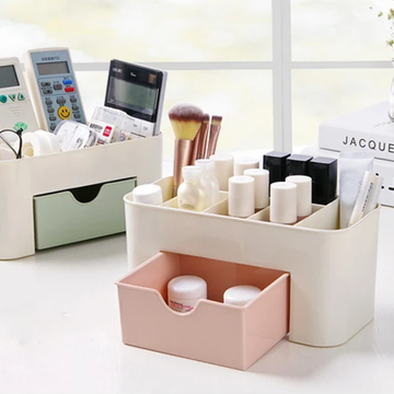 Portable Plastic Makeup Organizer with Drawer - Desktop Cosmetic Storage Box for Beauty Brushes, Skincare, Jewelry