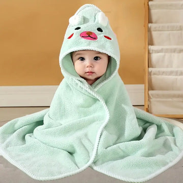 Kids Cute & Soft  Hooded Bathrobe with Cute 3D Animal Design, Button-Up Collar, and Thick Polyester - Machine Washable, Perfect for Fall/Winter