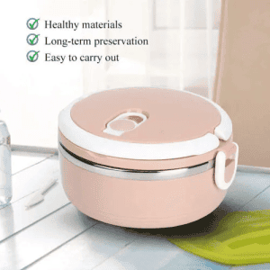 Round Shape Vacuum Lunch Dinner Tiffin Box for School Office with Inner Stainless Steel Material, Durable Sandwich Box, Single Layer Lunch Box