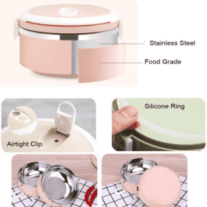 Round Shape Vacuum Lunch Dinner Tiffin Box for School Office with Inner Stainless Steel Material, Durable Sandwich Box, Single Layer Lunch Box