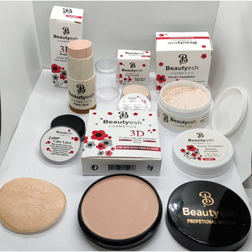 Beautyesh Deal Of 5 Items Face Powder, Foundation Stick, Makeup Base, Loose Powder, Cake Liner..