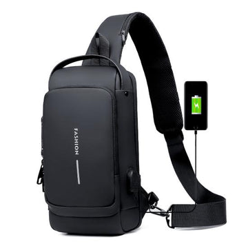 Men Chest Pack Waterproof Anti-Theft Zipper Reflective Design Portable USB Charging Port Outdoor Sling Bag Travel Crossbody