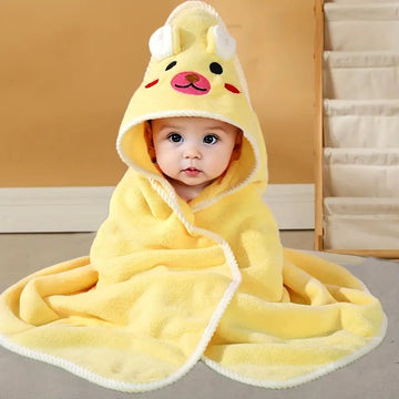 Kids Cute & Soft  Hooded Bathrobe with Cute 3D Animal Design, Button-Up Collar, and Thick Polyester - Machine Washable, Perfect for Fall/Winter