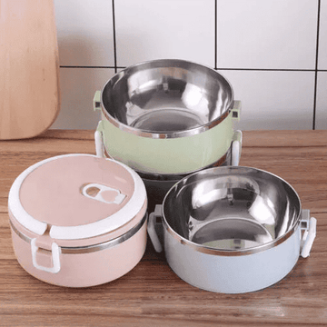 Round Shape Vacuum Lunch Dinner Tiffin Box for School Office with Inner Stainless Steel Material, Durable Sandwich Box, Single Layer Lunch Box