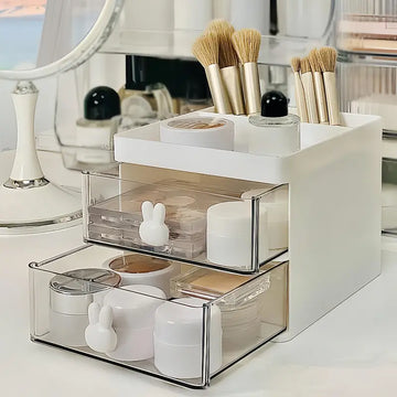 Rabbit Handle Clear Desk Organizer - Perfect for Pens, Makeup, Jewelry & More | Lightweight PE Material | Ideal for Office & Home Storage