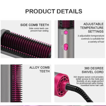 Hair Dryer Brush 3 In 1 Hair Blow Dryer Straightener Volumizer Negative Ion Styler Comb Kit