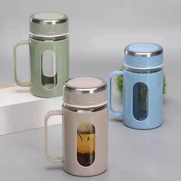 500ml Glass Water Bottle & Office Cup with lid