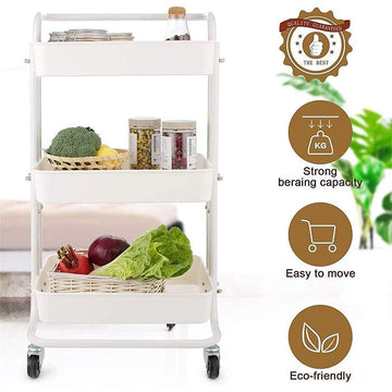 Metal Frame Anti Rust 3-Tier Trolley Cart with Wheels