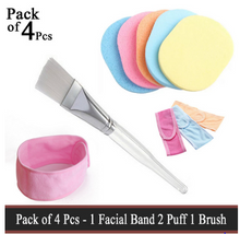 Pack Of 4 Pcs – 1 Facial Hair Band 2 Sponge Puff 1 Facial Mixing Brush – Facial Face Wash Cleansing Sponge Puff Pad Makeup Remover Puff..