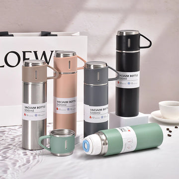 500ml Stainless Steel Vacuum Flask Set 3 Lids.