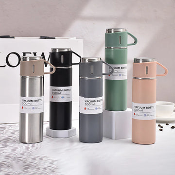500ml Stainless Steel Vacuum Flask Set 3 Lids.