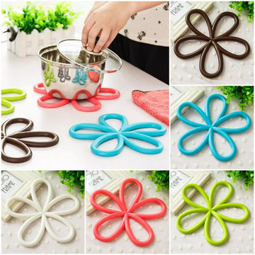 Silicone Flower Hot Pot Mat Stand Heat Resistant Mat For Protect Your Dastar Khan And Table To Burning (random Colors)..