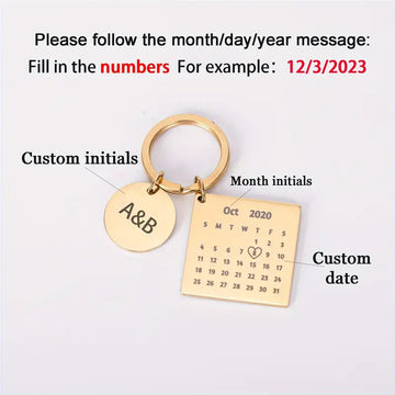 Custom Calendar Keychain For Men, Engraved Calendar Keychain, Special Date Calendar Keychain, Personalized Keychain For Couple, Anniversary Gift For Husband, Father's Day Gifts