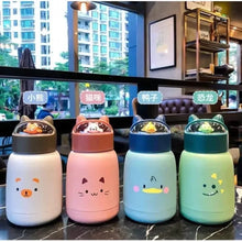 Cute Cat Shape Insulated Glass Water Bottle with plastic cover, leak proof hand carry best for kids.