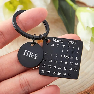 Custom Calendar Keychain For Men, Engraved Calendar Keychain, Special Date Calendar Keychain, Personalized Keychain For Couple, Anniversary Gift For Husband, Father's Day Gifts