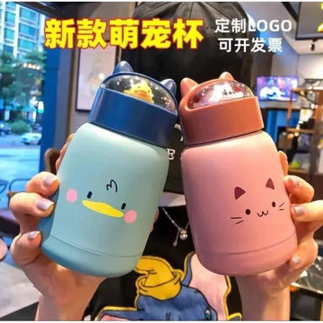 Cute Cat Shape Insulated Glass Water Bottle with plastic cover, leak proof hand carry best for kids.