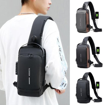 Men Chest Pack Waterproof Anti-Theft Zipper Reflective Design Portable USB Charging Port Outdoor Sling Bag Travel Crossbody