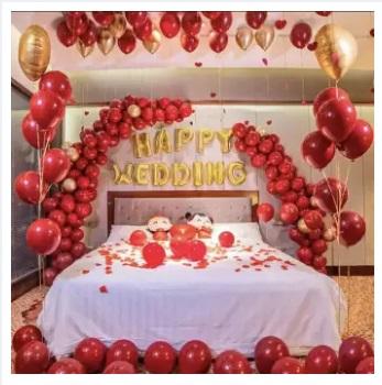 HAPPY WEDDING Golden Foil Letter with Red Color Balloons Set - PS2010 999Only
