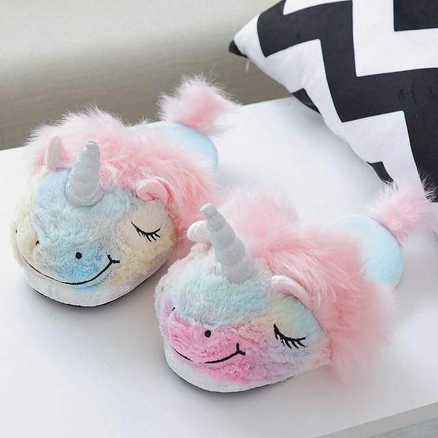 Plush Shoes Pink Unicorn Slippers Women Plush Unicorn Fur Slippers